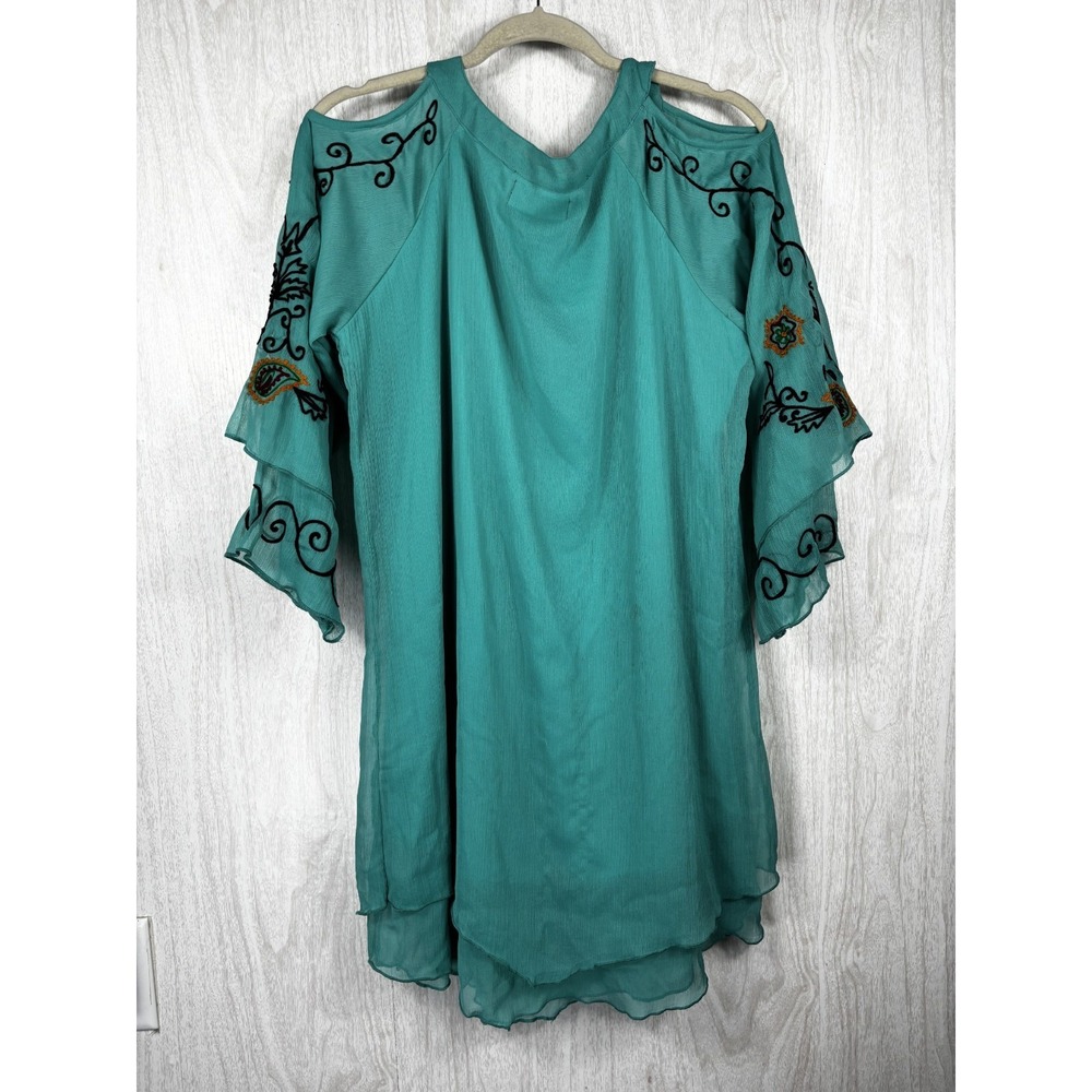 R Cinco Ranch Embroidered Tunic Dress L Cold Shoulder Boho Western Rodeo Chic - Picture 3 of 10